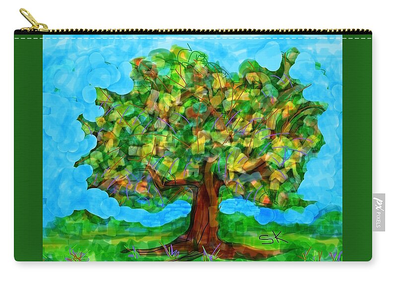 Tree Zip Pouch featuring the digital art Big Oak Tree by Sherry Killam