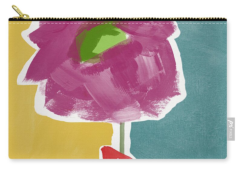 Modern Zip Pouch featuring the painting Big Purple Flower in A Small Vase- Art by Linda Woods by Linda Woods