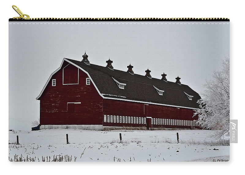 Barns Zip Pouch featuring the photograph Big Red Barn in the Winter by Ed Peterson