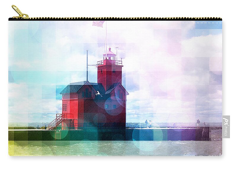 Michigan Zip Pouch featuring the photograph Big Red Lighthouse on Lake Michigan by Phil Perkins