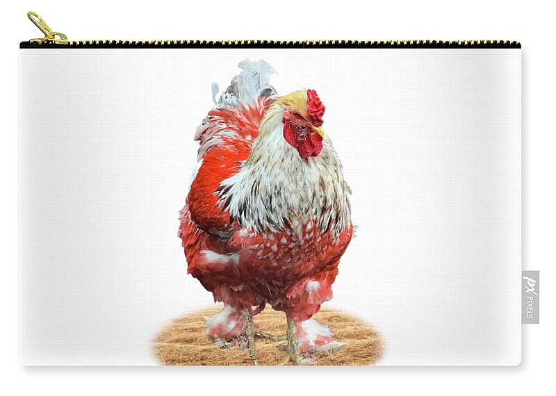 Rooster Zip Pouch featuring the photograph Big Red Rooster On White by Gill Billington