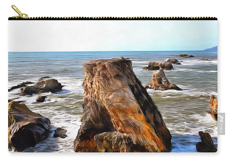  Barbara Snyder Zip Pouch featuring the photograph Big Rocks in Grey Water Painting by Barbara Snyder