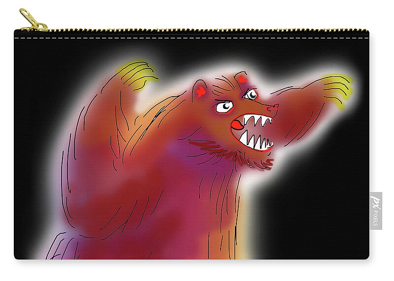 Big Scary Bear Zip Pouch featuring the drawing Big Scary Bear by Angela Treat Lyon