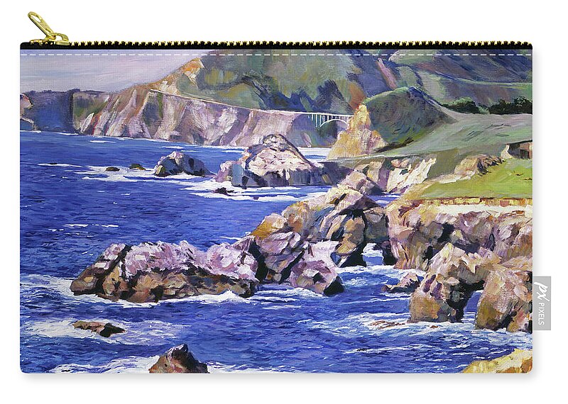 Seascape Zip Pouch featuring the painting Big Sur California Coast by David Lloyd Glover