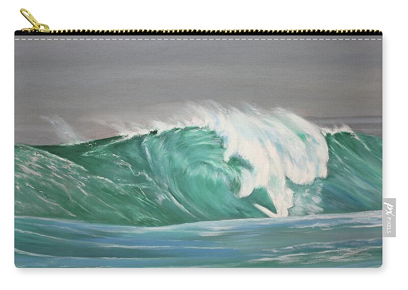 Surf Zip Pouch featuring the painting Big wave by Mike Jenkins