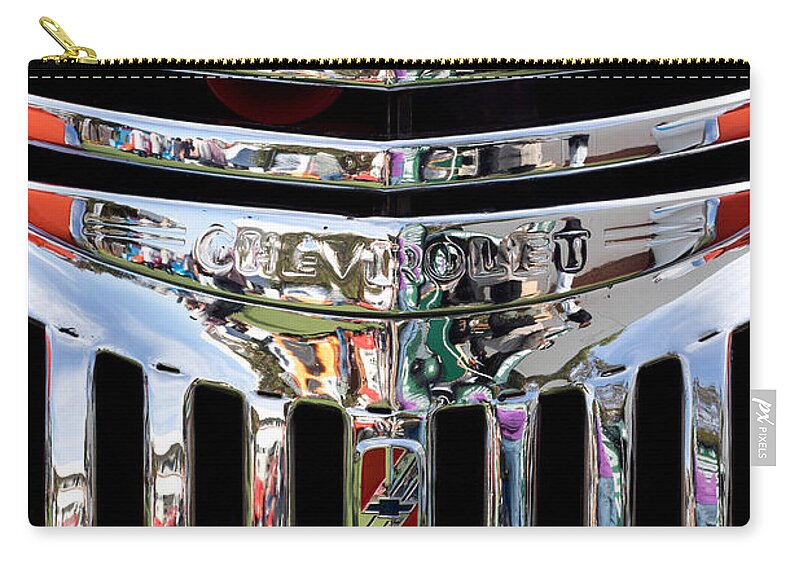 Chrome Zip Pouch featuring the photograph Chevrolet Grille 04 by Rick Piper Photography