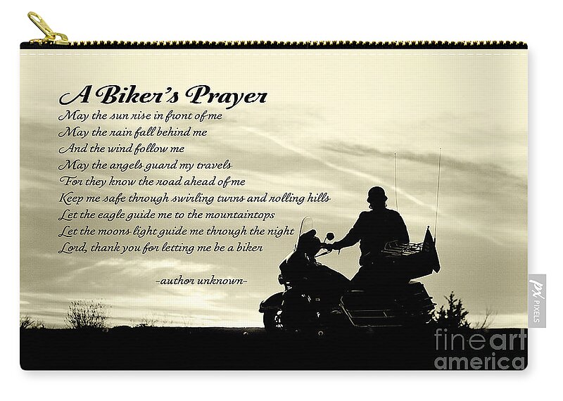 Motorcycle Zip Pouch featuring the photograph Biker's Prayer by Pam Holdsworth
