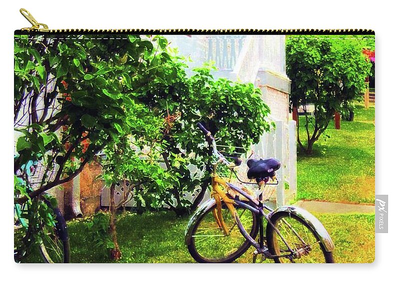 Traditional Art Zip Pouch featuring the painting Bikes in the Yard I I by Desiree Paquette