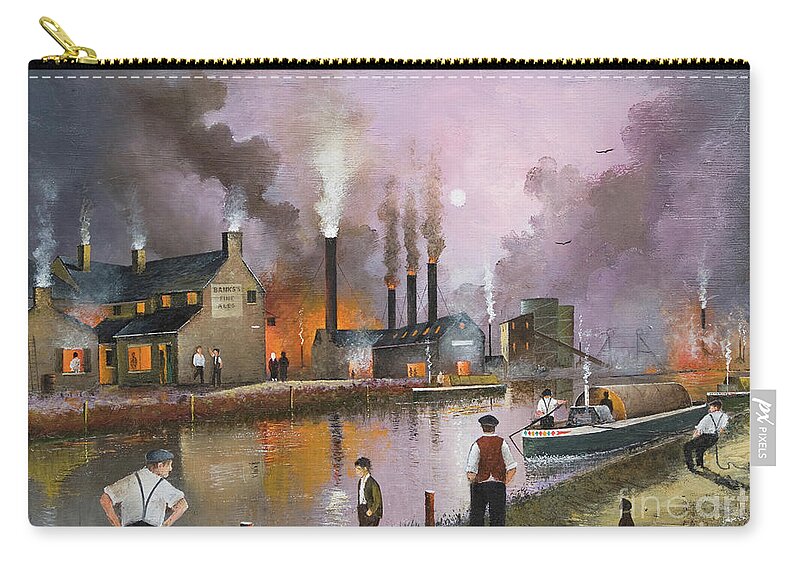 England Zip Pouch featuring the painting Bilston Steelworks - England by Ken Wood