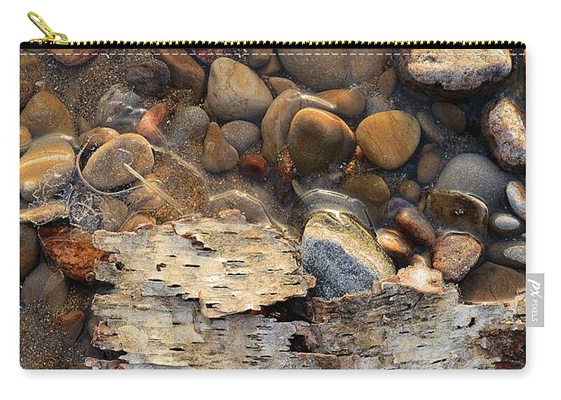 Abstract Zip Pouch featuring the digital art Birch Bark And Ice In The Creek Four by Lyle Crump