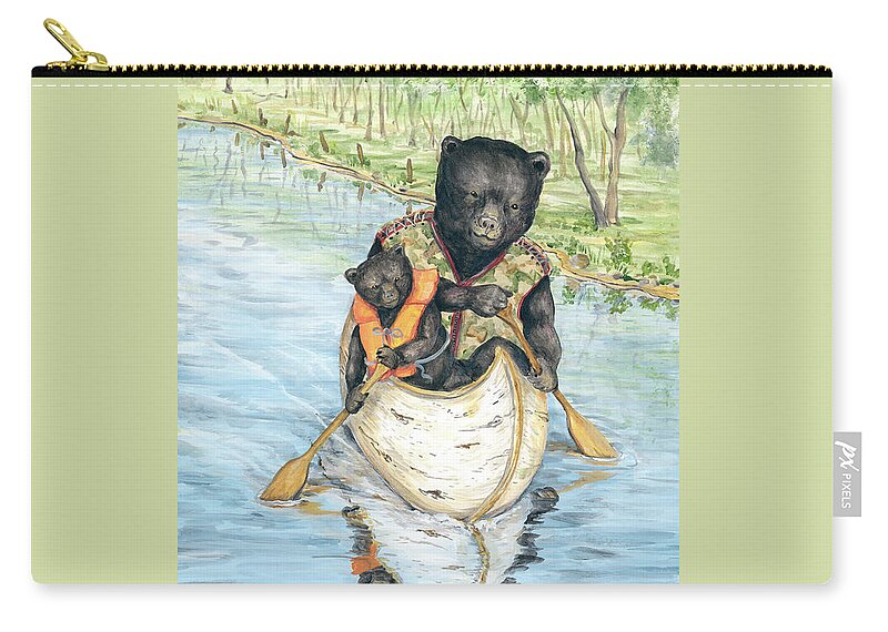 Black Bear Zip Pouch featuring the painting Birch Bark Canoe by Sheri Jo Posselt