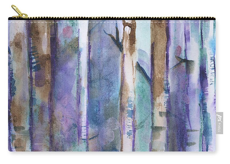 Birch Trees Abstract Zip Pouch featuring the painting Birch Trees Abstract by Frank Bright