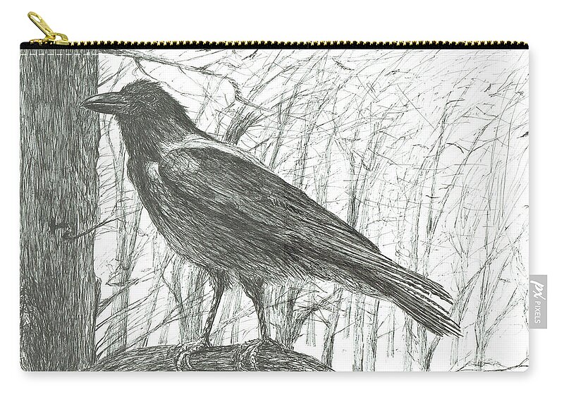 Bird Zip Pouch featuring the drawing Bird, 2011 by Vincent Alexander Booth
