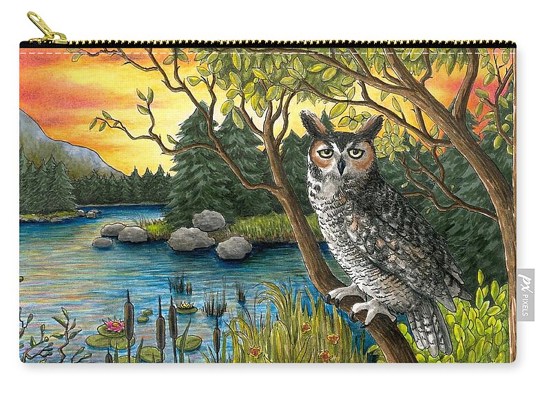 Bird Zip Pouch featuring the painting Bird 68 Owl by Lucie Dumas