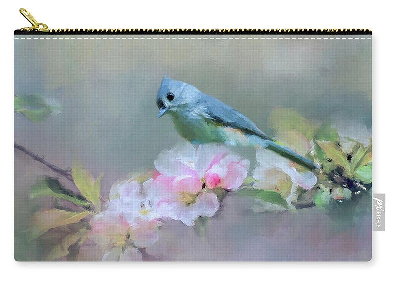 Bird Carry-all Pouch featuring the photograph Bird and Blossoms by Cathy Kovarik