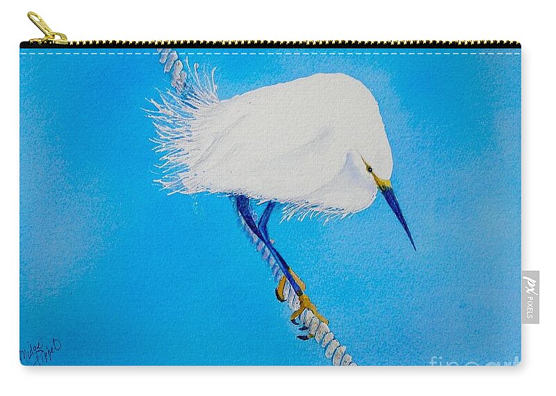 Blue Carry-all Pouch featuring the painting Bird on a Wire by Midge Pippel