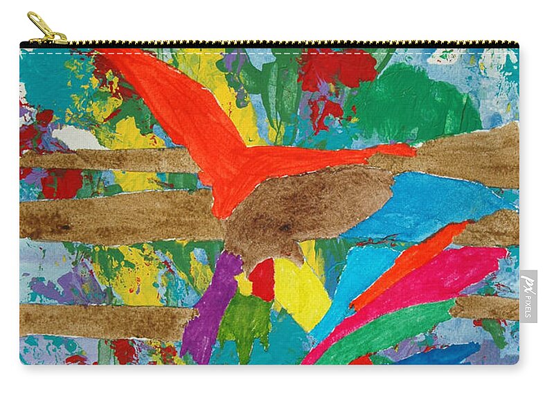 Donna Crosby Abstract Zip Pouch featuring the painting Bird on Wire by Donna Crosby