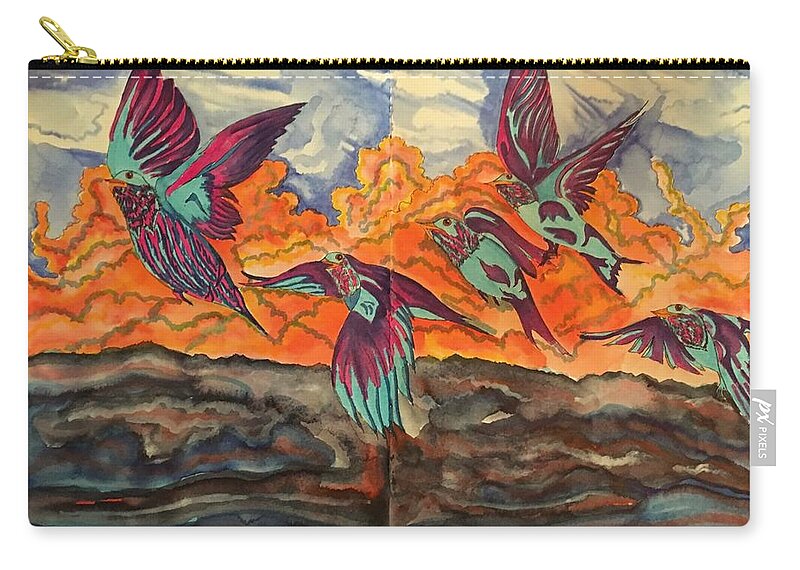 Birds Zip Pouch featuring the drawing Birds in Flight by Angela Weddle