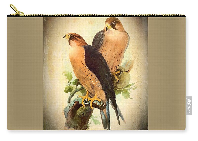 Bird Zip Pouch featuring the mixed media Birds of Prey 1 by Charmaine Zoe