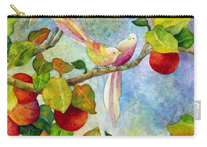 Birds Zip Pouch featuring the painting Birds on Apple Tree by Hailey E Herrera