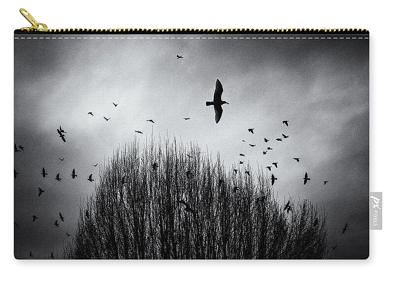 Abstract Zip Pouch featuring the photograph Birds over Bush by Peter V Quenter