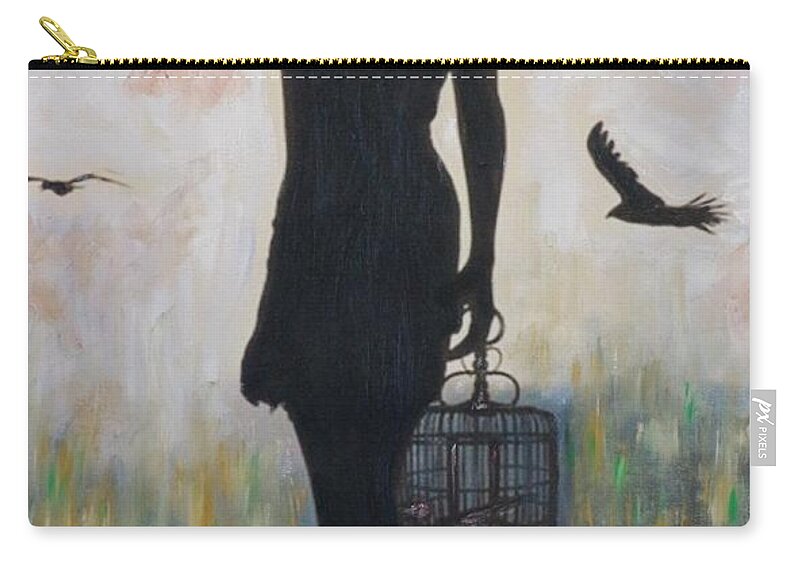 Birds Zip Pouch featuring the painting Birdwatching in the park by Sam Shaker