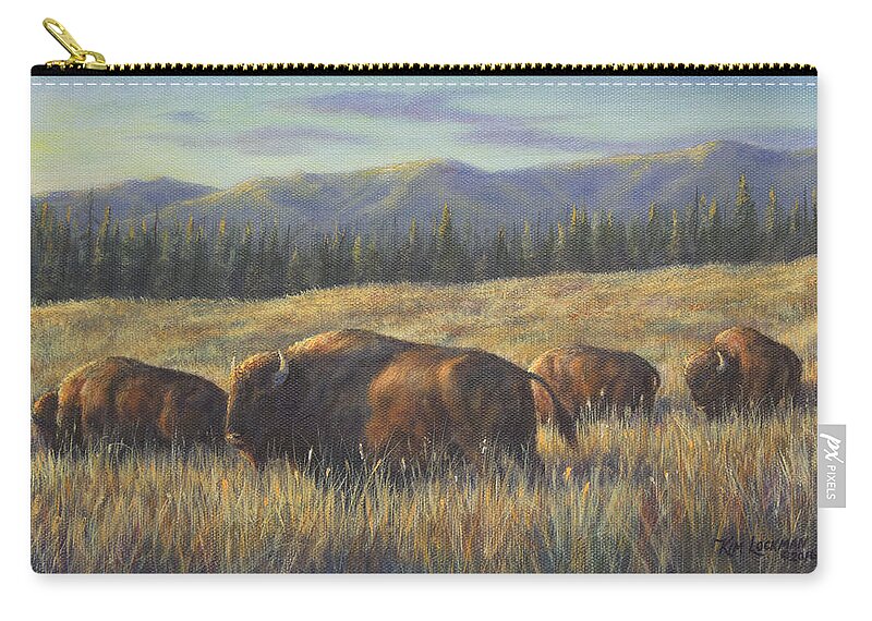 Buffalo Zip Pouch featuring the painting Bison Bliss by Kim Lockman