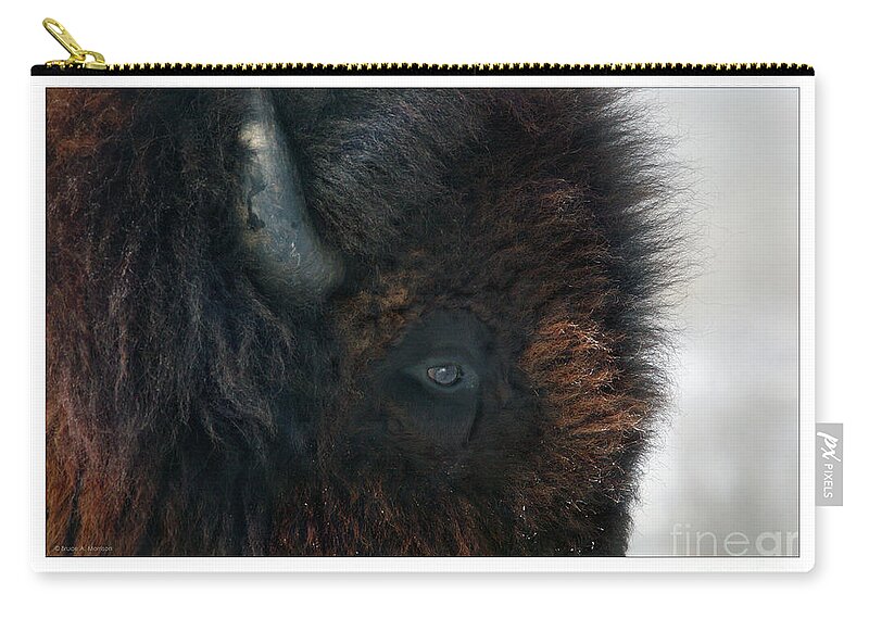 Bison Zip Pouch featuring the photograph Bison Bull's Eye by Bruce Morrison