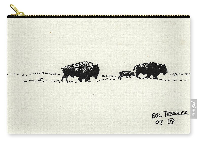 Buffalo Zip Pouch featuring the photograph Bison Family by Eric Tressler