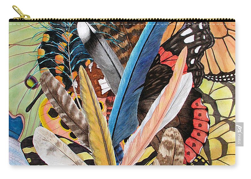 Feathers Carry-all Pouch featuring the painting Bits of Flight by Lucy Arnold