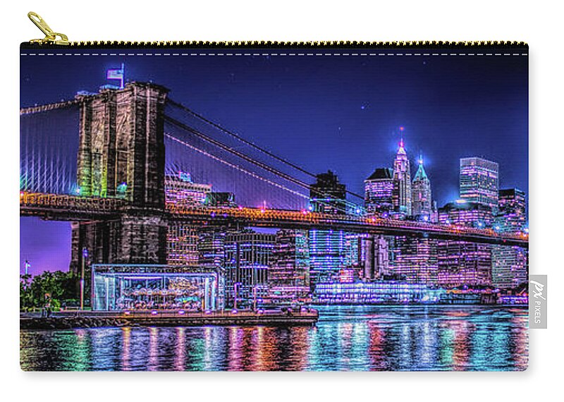 Brooklyn Bridge Zip Pouch featuring the photograph BK Glow by Theodore Jones