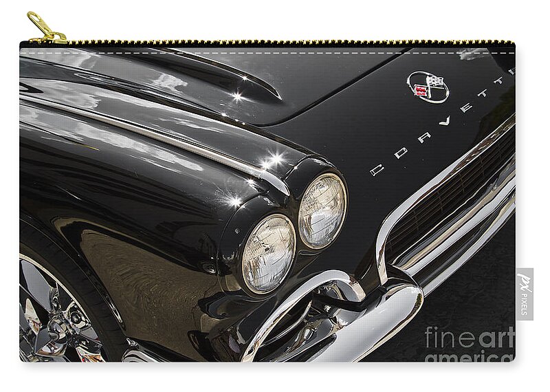 Corvette Zip Pouch featuring the photograph Black '62 by Dennis Hedberg