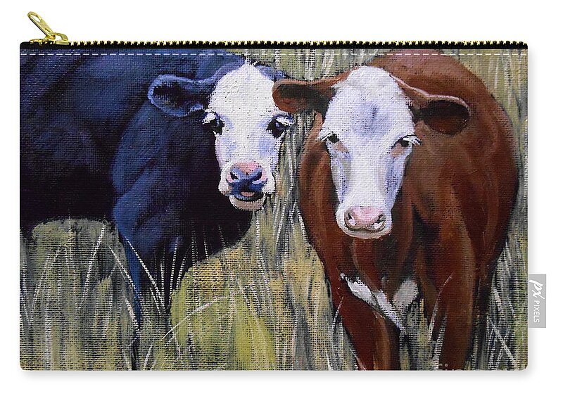 Cow Carry-all Pouch featuring the painting Black and Brown Cow by Christopher Shellhammer