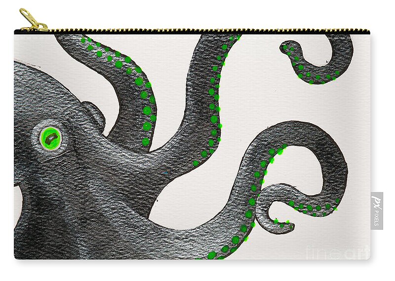 Octopus Zip Pouch featuring the painting Black and green octopus by Stefanie Forck