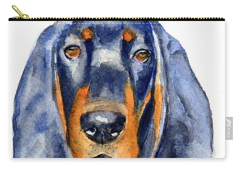 Dog Zip Pouch featuring the painting Black and Tan Coonhound Dog by Carlin Blahnik CarlinArtWatercolor
