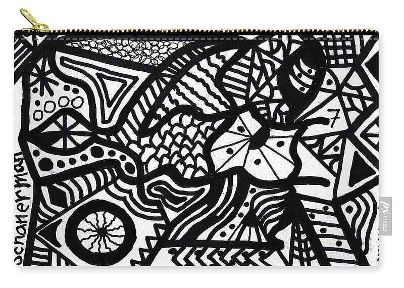 Original Art Zip Pouch featuring the drawing Black and White 7 by Susan Schanerman