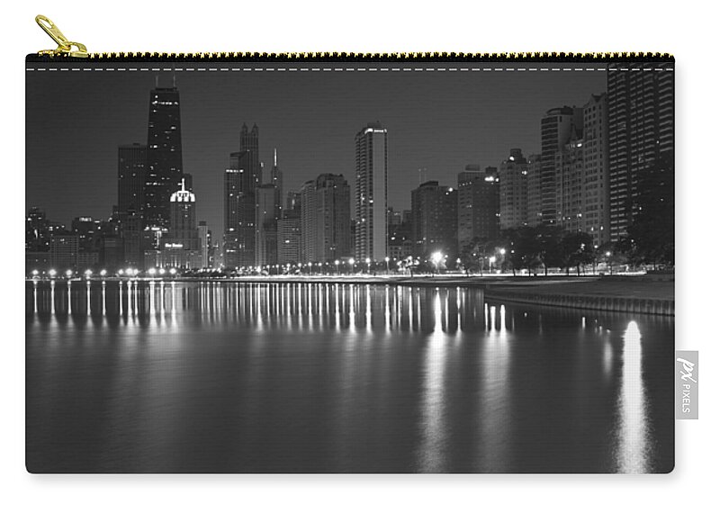 Chicago Zip Pouch featuring the photograph Black and White Chicago skyline at night by Sven Brogren