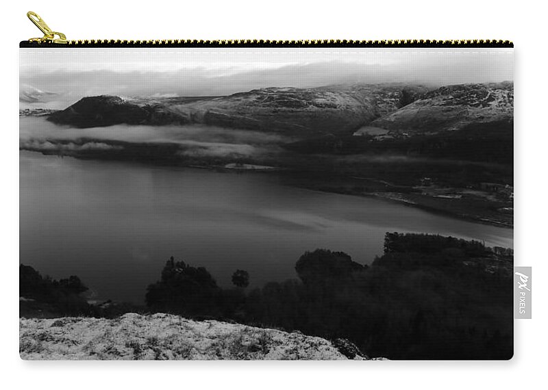 Nature Zip Pouch featuring the photograph Black and White Derwentwater View by Lukasz Ryszka