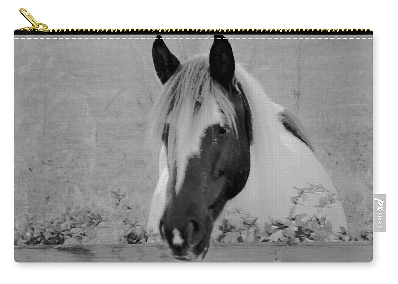 Horse Zip Pouch featuring the photograph Black and White Horse by Eileen Brymer