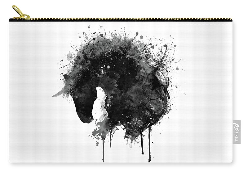 Marian Voicu Zip Pouch featuring the painting Black and White Horse Head Watercolor Silhouette by Marian Voicu