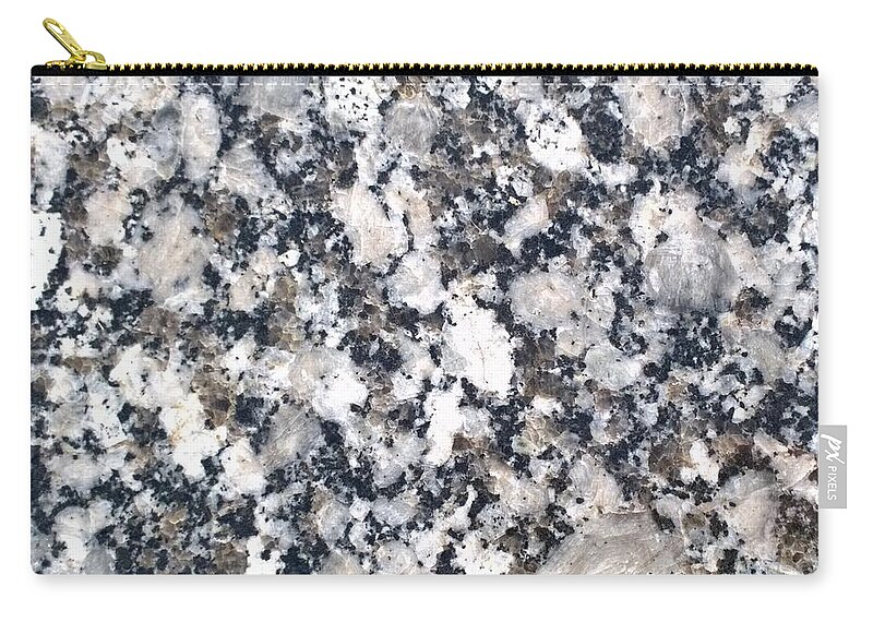 Black Zip Pouch featuring the photograph Black and White Polished Granite Abstract by Delynn Addams