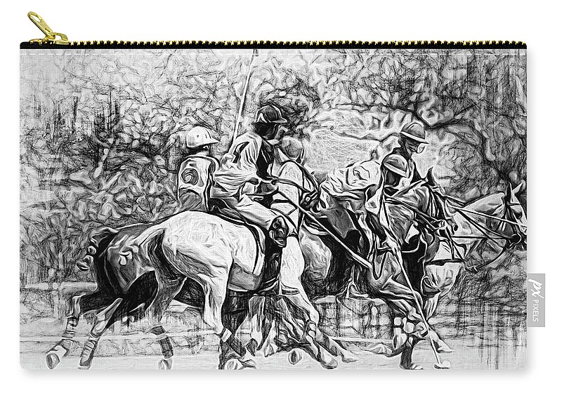 Alicegipsonphotographs Zip Pouch featuring the photograph Black And White Polo Hustle by Alice Gipson