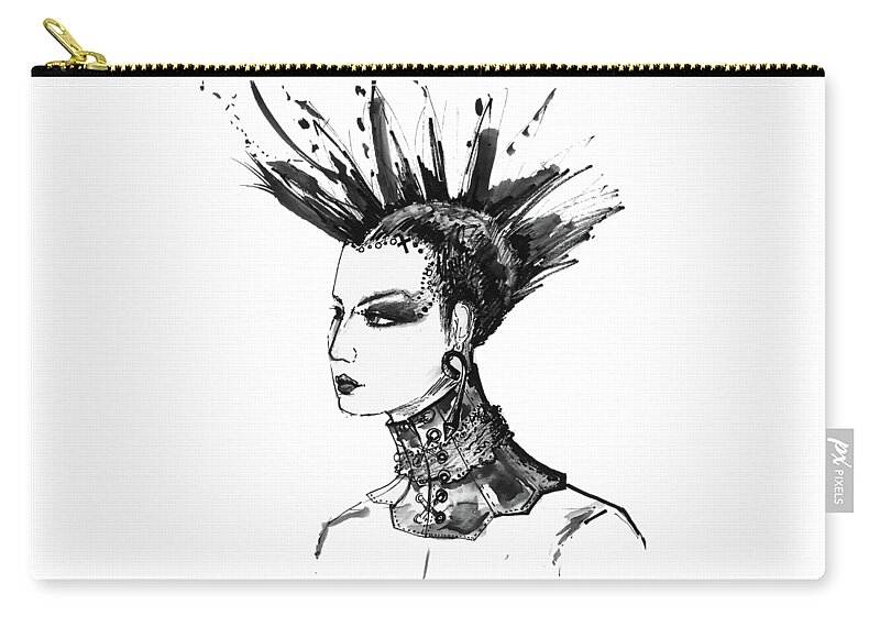 Marian Voicu Zip Pouch featuring the painting Black and White Punk Rock Girl by Marian Voicu