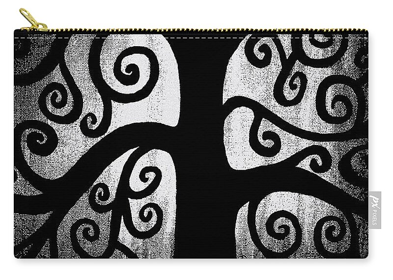 Black And White Zip Pouch featuring the painting Black and White Tree by Angelina Tamez