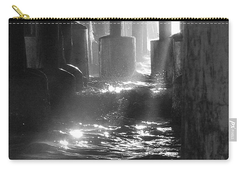 Daytona Zip Pouch featuring the photograph Black and White Under the Daytona Beach Pier 004 by Christopher Mercer