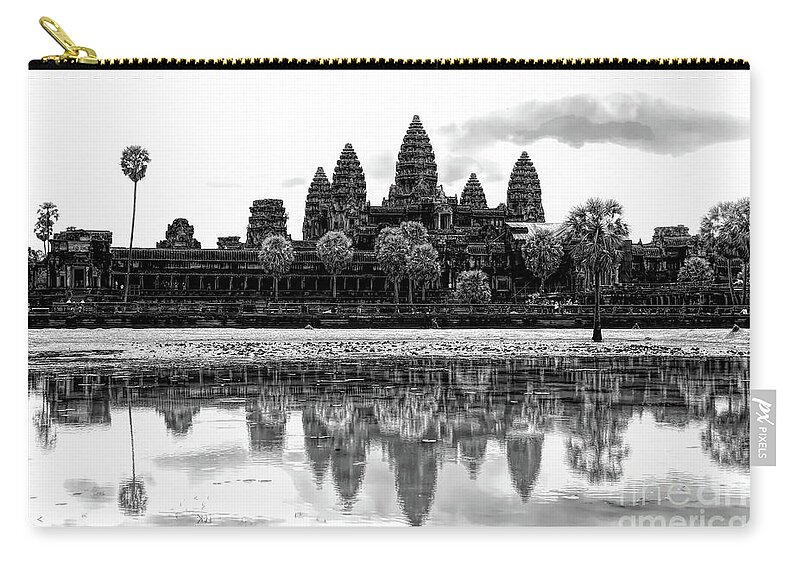 Angkor Wat Zip Pouch featuring the photograph Black Angkor Wat Cambodia by Chuck Kuhn