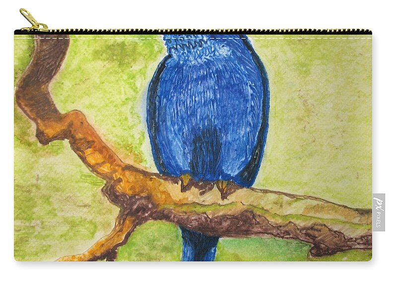 Birds Carry-all Pouch featuring the painting Black as Blue Bird by Patricia Arroyo