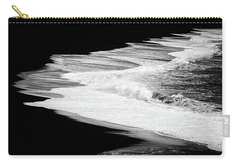 Water Zip Pouch featuring the photograph Black beach and the water of the ocean by Matthias Hauser