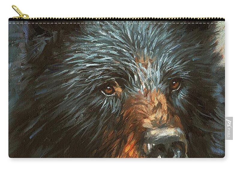 Bear Zip Pouch featuring the painting Black Bear by David Stribbling