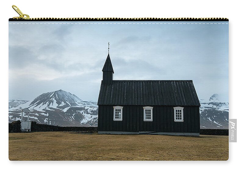Budir Church Carry-all Pouch featuring the photograph Black church of Budir, Iceland by Michalakis Ppalis